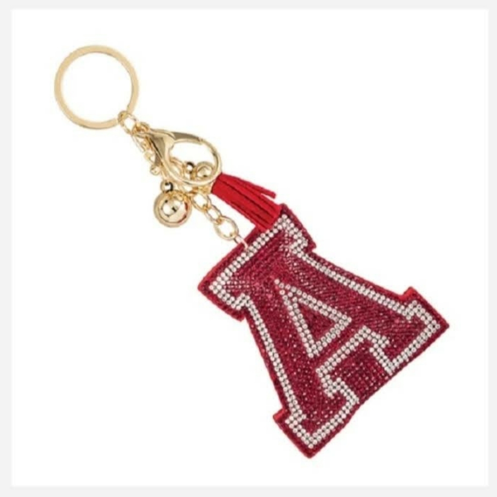 Red & Clear Crystal "A" & Tassel Key chain ALABAMA